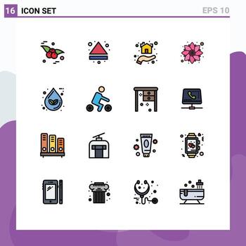 16 Universal Flat Color Filled Lines Set for Web and Mobile Applications leaf party hand rangoli decoration Editable Creative Vector Design Elements