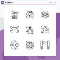 9 iconos creativos signos y símbolos modernos de regalo presente color diamante barco elementos de diseño vectorial editables vector