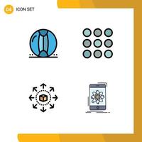 Mobile Interface Filledline Flat Color Set of 4 Pictograms of ball eshop sea design shopping store Editable Vector Design Elements