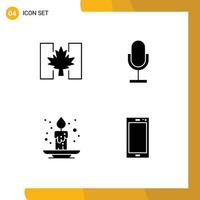 Pack of 4 Modern Solid Glyphs Signs and Symbols for Web Print Media such as flag autumn leaf mic event Editable Vector Design Elements