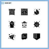 User Interface Pack of 9 Basic Solid Glyphs of drum floor business cleaning seo Editable Vector Design Elements