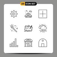 Group of 9 Modern Outlines Set for quest map new game fire Editable Vector Design Elements