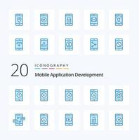 20 desarrollo de aplicaciones móviles paquete de iconos de color azul como aplicación aplicación móvil aplicación móvil izquierda vector