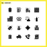 Universal Icon Symbols Group of 16 Modern Solid Glyphs of audio file calculation web page Editable Vector Design Elements