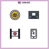 Universal Icon Symbols Group of 4 Modern Filledline Flat Colors of eye love technical film mobile Editable Vector Design Elements