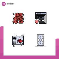 4 Thematic Vector Filledline Flat Colors and Editable Symbols of bacon keys gdpr storage music Editable Vector Design Elements