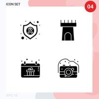 4 Thematic Vector Solid Glyphs and Editable Symbols of arrow hand cancer sand camera Editable Vector Design Elements