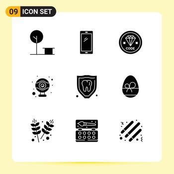 Group of 9 Modern Solid Glyphs Set for insurance hardware iphone computer development Editable Vector Design Elements