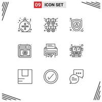 Set of 9 Modern UI Icons Symbols Signs for data web data web protection Editable Vector Design Elements