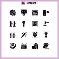 Group of 16 Modern Solid Glyphs Set for nature equipment code electronic devices Editable Vector Design Elements