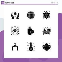 Universal Icon Symbols Group of 9 Modern Solid Glyphs of hardware computers cube wedding heart Editable Vector Design Elements