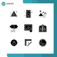 9 Creative Icons Modern Signs and Symbols of book value photo sun image security Editable Vector Design Elements