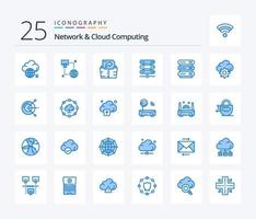 Network And Cloud Computing 25 Blue Color icon pack including gear. storage. monitor. network. computing vector