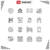 Group of 16 Outlines Signs and Symbols for diary business technology book wood Editable Vector Design Elements