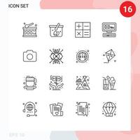 Group of 16 Modern Outlines Set for ar camera finance instagram marketing Editable Vector Design Elements