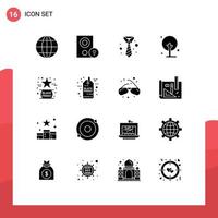 Pack of 16 creative Solid Glyphs of black plant signal farming clothing Editable Vector Design Elements