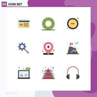 9 Universal Flat Colors Set for Web and Mobile Applications location setting shape gear search Editable Vector Design Elements