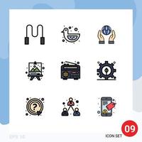 Mobile Interface Filledline Flat Color Set of 9 Pictograms of radio frequency conservation paint art Editable Vector Design Elements