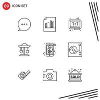 Group of 9 Outlines Signs and Symbols for app law board well whiteboard Editable Vector Design Elements