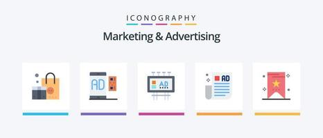 paquete de 5 iconos planos de marketing y publicidad que incluye consejos. consejos de negocios móvil. consejos de publicidad promoción. diseño de iconos creativos vector