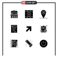 Pack of 9 creative Solid Glyphs of view eye map right arrow Editable Vector Design Elements