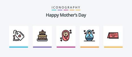 la línea del día de la madre feliz llenó el paquete de 5 íconos, incluido el niño. regalo. madre. inscripción. diseño de iconos creativos vector