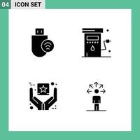 Pack of 4 creative Solid Glyphs of computers station signal gas branding Editable Vector Design Elements