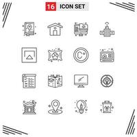 Pack of 16 Modern Outlines Signs and Symbols for Web Print Media such as woman airplay folder air navigation Editable Vector Design Elements