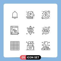 Group of 9 Modern Outlines Set for lantern panel ecology development coding Editable Vector Design Elements