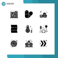 9 Thematic Vector Solid Glyphs and Editable Symbols of element adapter location cash finance Editable Vector Design Elements