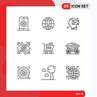 9 Thematic Vector Outlines and Editable Symbols of security eye world block thinking Editable Vector Design Elements