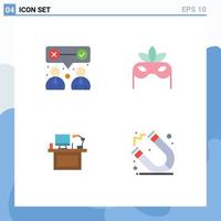 Modern Set of 4 Flat Icons Pictograph of corporate desktop team work masquerade office Editable Vector Design Elements
