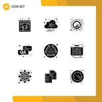 Universal Icon Symbols Group of 9 Modern Solid Glyphs of gas qa heart answer target Editable Vector Design Elements