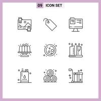 User Interface Pack of 9 Basic Outlines of cell cake ticket baking online Editable Vector Design Elements