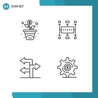 Group of 4 Modern Filledline Flat Colors Set for financing direction workflow modern business Editable Vector Design Elements