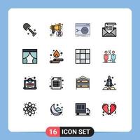 conjunto de 16 iconos de interfaz de usuario modernos signos de símbolos para el terminal de comunicación de administración de correo electrónico de carta elementos de diseño de vectores creativos editables