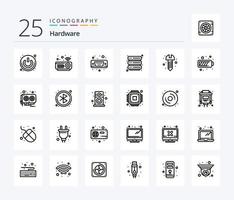 Hardware 25 Line icon pack including screw. diy. display. security. hosting vector