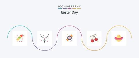 Easter Flat 5 Icon Pack Including egg. easter. necklace. healthy. cherry vector