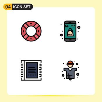 Editable Vector Line Pack of 4 Simple Filledline Flat Colors of help book ui shopping contacts Editable Vector Design Elements