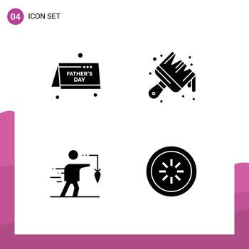 4 conjunto de glifos sólidos universales para aplicaciones web y móviles calendario comercial día del padre pintar elementos de diseño de vectores editables falsos