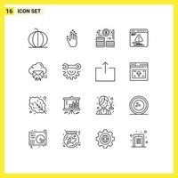 Set of 16 Commercial Outlines pack for mail error down web startup Editable Vector Design Elements