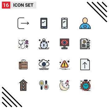 User Interface Pack of 16 Basic Flat Color Filled Lines of alarm awareness avatar stethoscope standby Editable Creative Vector Design Elements