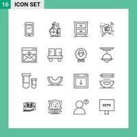 Universal Icon Symbols Group of 16 Modern Outlines of contact shopping research online basket Editable Vector Design Elements