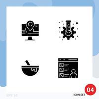 Modern Set of 4 Solid Glyphs Pictograph of computer bowl education gear food Editable Vector Design Elements