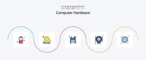 Computer Hardware Flat 5 Icon Pack Including hardware. computer. disk. casing. cooler vector