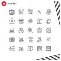paquete de 25 signos y símbolos de líneas modernas para medios de impresión web, como elementos de diseño de vectores editables de búsqueda de criptomonedas telefónicas
