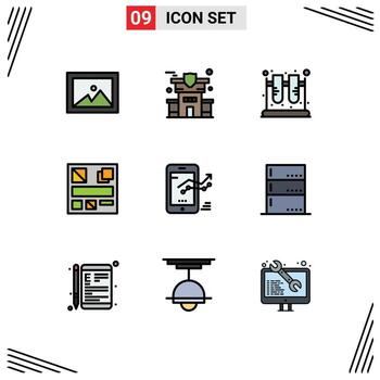 paquete de línea de vector editable de 9 colores planos de línea de llenado simple de gráfico de progreso maqueta de gráfico de laboratorio elementos de diseño de vector editable