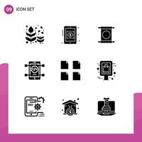 Mobile Interface Solid Glyph Set of 9 Pictograms of files web scroll development mobile Editable Vector Design Elements