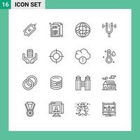 Set of 16 Vector Outlines on Grid for hand reference world pitch fork Editable Vector Design Elements