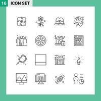 Universal Icon Symbols Group of 16 Modern Outlines of competitive business hat day world Editable Vector Design Elements